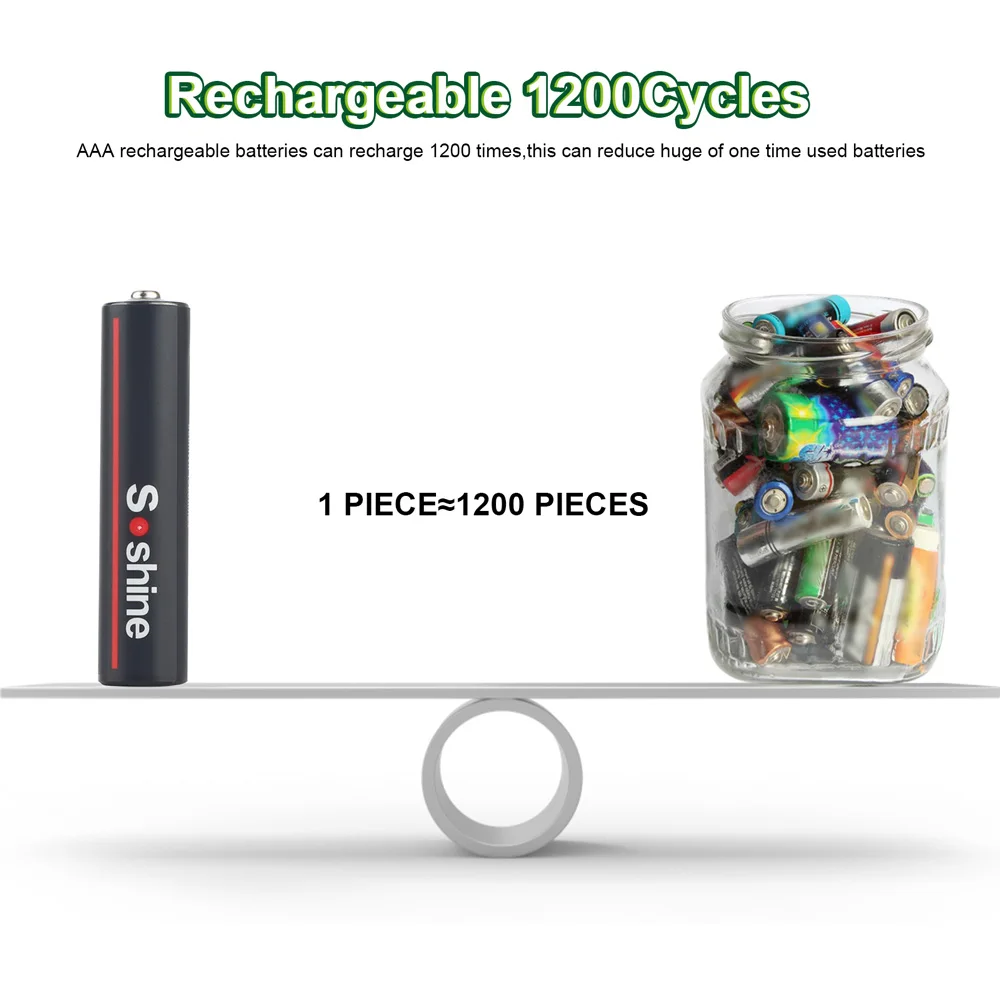 Soshine 600mwh usb li-ion aaa wiederauf ladbarer akku aaa 1,5 v lithium batterien mit 4-in-1 usb kabel für spielzeug kamera taschenlampe