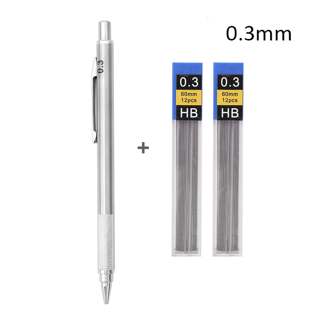 Metal Mechanical Pencil 0.3/0.5/0.7/0.9/1.3/2.0mm HB Leads Replaceable Refills Art Writing Drafting Drawing Home School Supplies: green