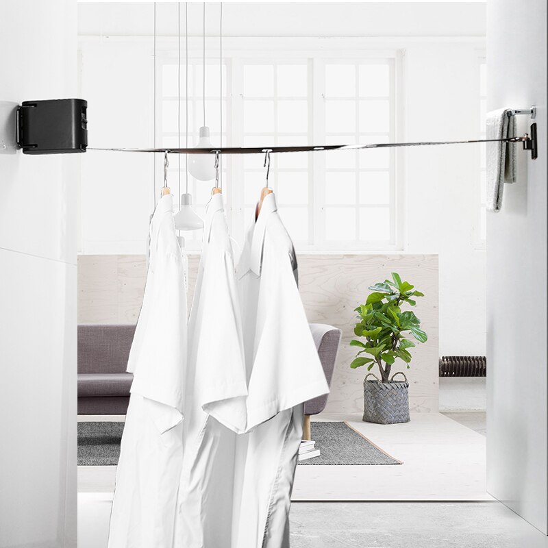 Indoor Invisible Clothesline with Hanger Hole Retractable Clothesline Rope Drying Rack Wall Mount Balcony Laundry Clothes Line