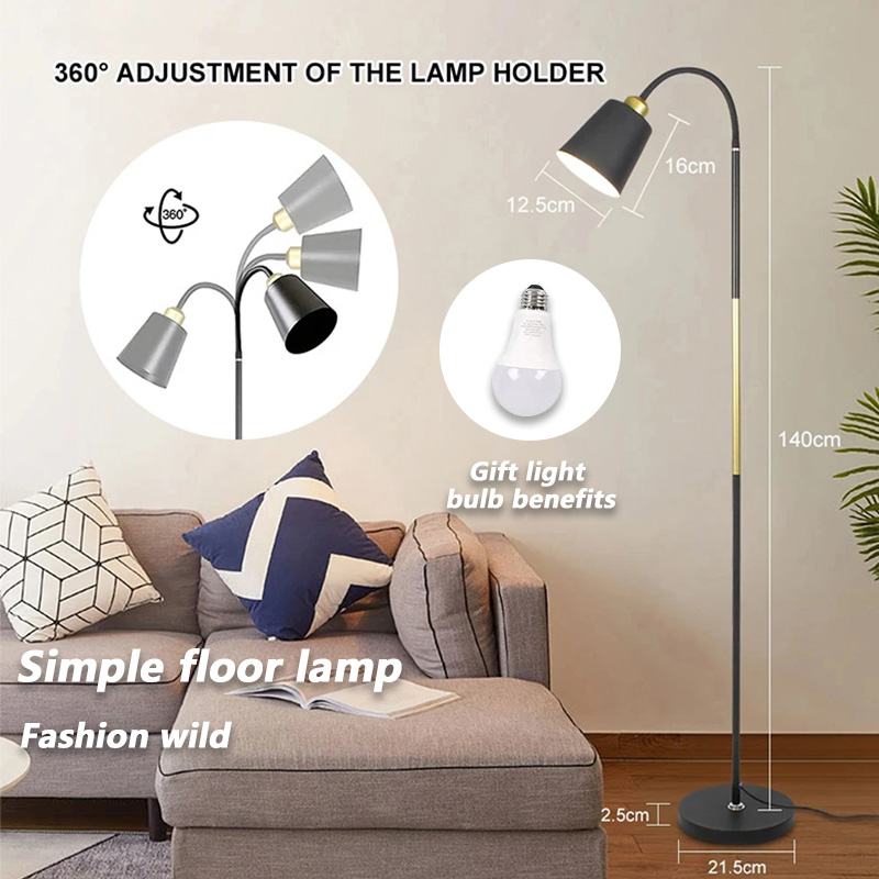 Lámpara de pie de cuello de cisne ajustable para sala de estar, iluminación de Hotel E27, cabezal giratorio de 360 °, , luz LED decorativa para interiores