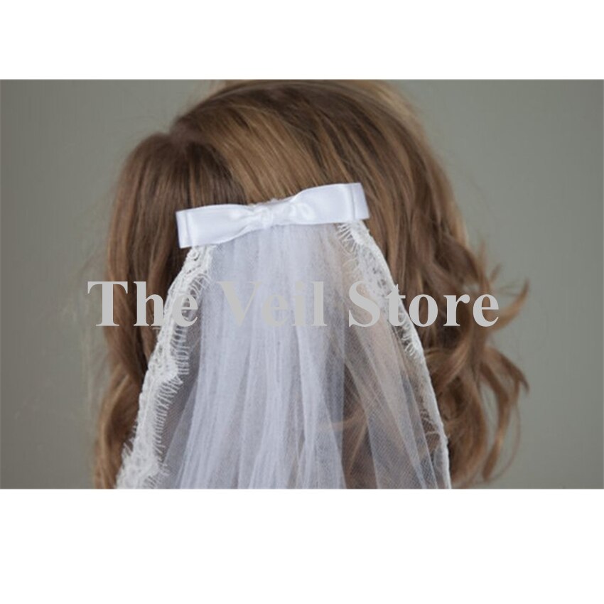 Wedding Flower Girls First communion Veils Lace Edge Children Kids Tulle Veils With Comb Bow Voiles Mariage Fille velos de Novia