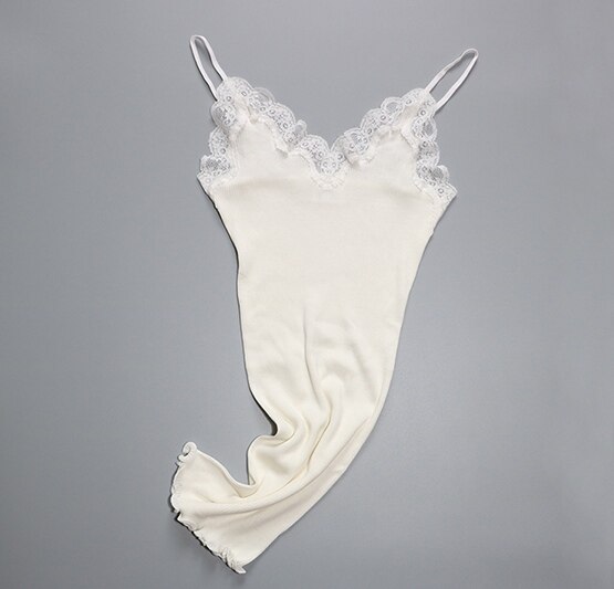 70% Zijde 30% Katoen Gebreide Kant Hemdje Vest Nachtkleding Spaghetti Band SJ309: white