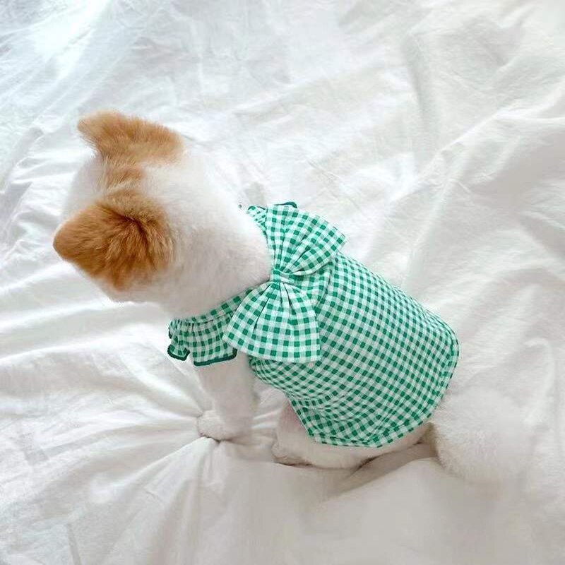 Bowknot sukienka dla psa eleganckie lato ubrania dla zwierząt szczeniak Kot spódnice w kratę chihuahua dziewczyna odzież dla psów pudel Shih tzu maltańnarty odzież: zielony / M