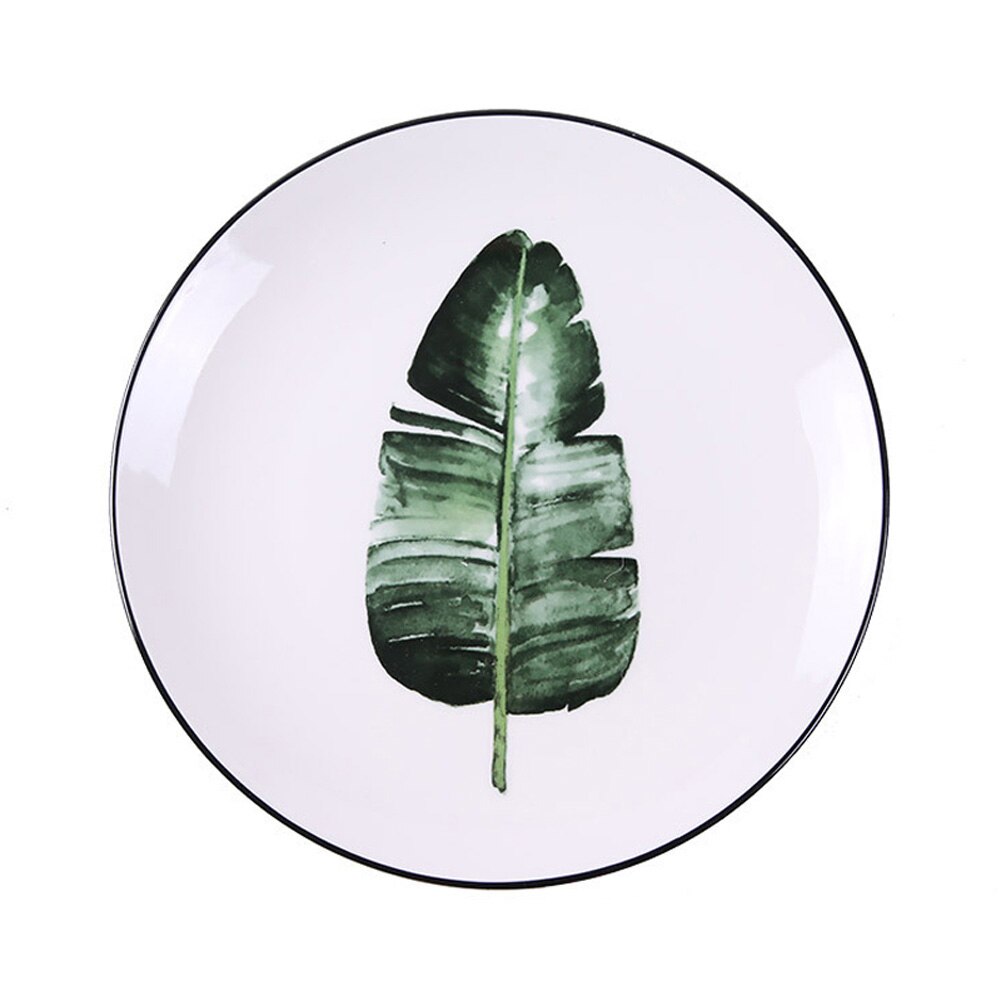 8 tum runda gröna blad keramiska middag tallrik set köksredskap efterrätt fruktsallad tallrik servis kaka tallrik västerländsk mat: 4