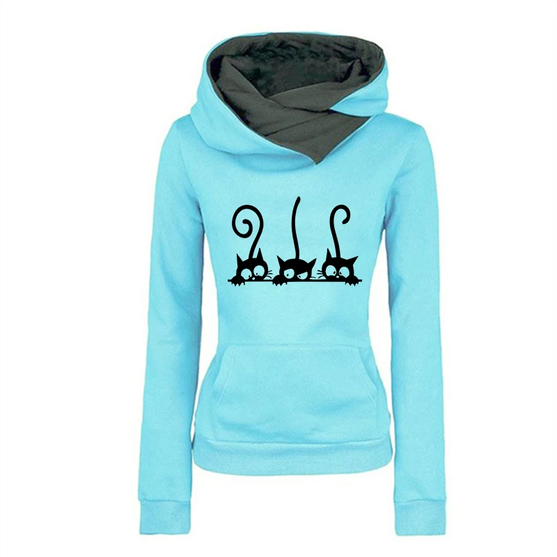 de las mujeres lindo gato sudaderas con capucha Otoño Invierno sudadera cálida de señoras diario Casual deportes jogging Top ropa: XL / Beige