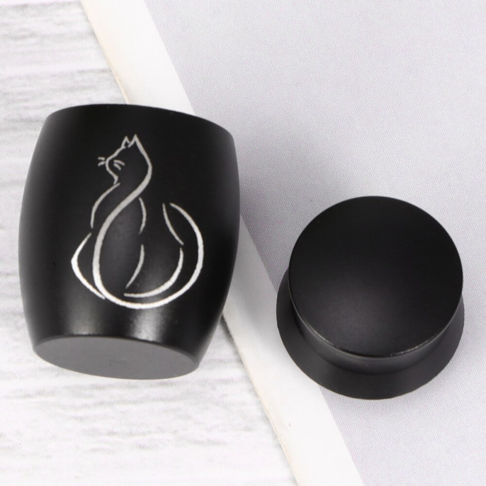 Pet Stainless Steel Cinerary Funerary Urn Jar Kitten Printed Urn Container with Opening Screw Lids (Black)