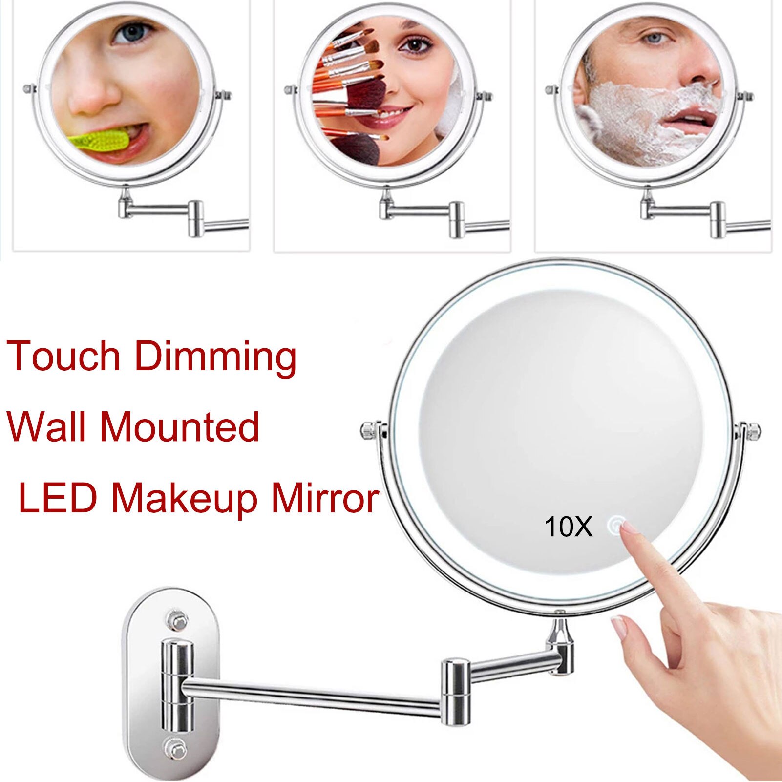 Espejo LED plegable para tocador de baño, espejo cosmético con luz Led Flexible, 10 aumentos, montado en la pared, 8 pulgadas