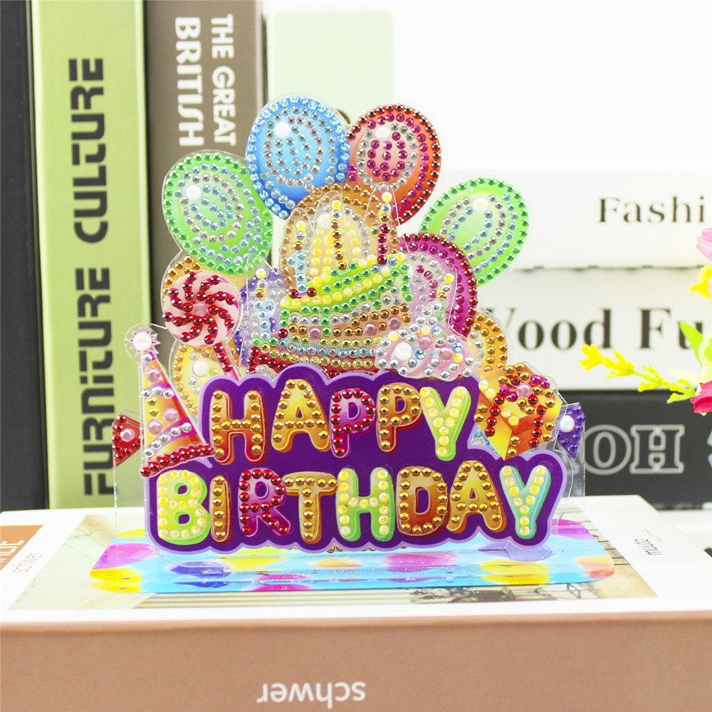 3D Acrylic Diamond Painting Birthday Card Balloon Cake Happy Birthday Decoration