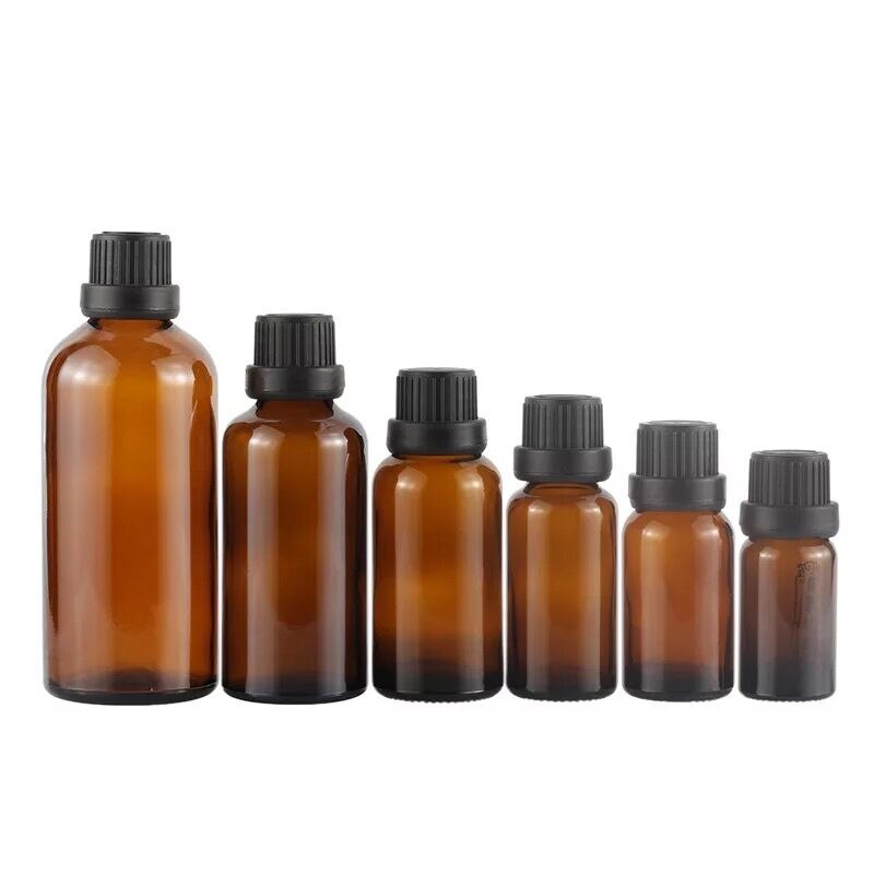 1PCS 5/10/15/20/30/50/100ml Thick Amber Essential Oil Glass Bottles With Black Cap Glass Containers Jars Bottles