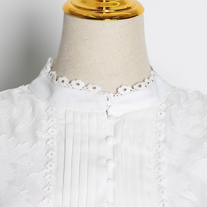 Twotwinstyle Patchwork Lace Vrouwen Shirts Lantaarn Lange Mouwen Stand Kraag Koreaanse Shirt Blouse Vrouwelijke Herfst Mode