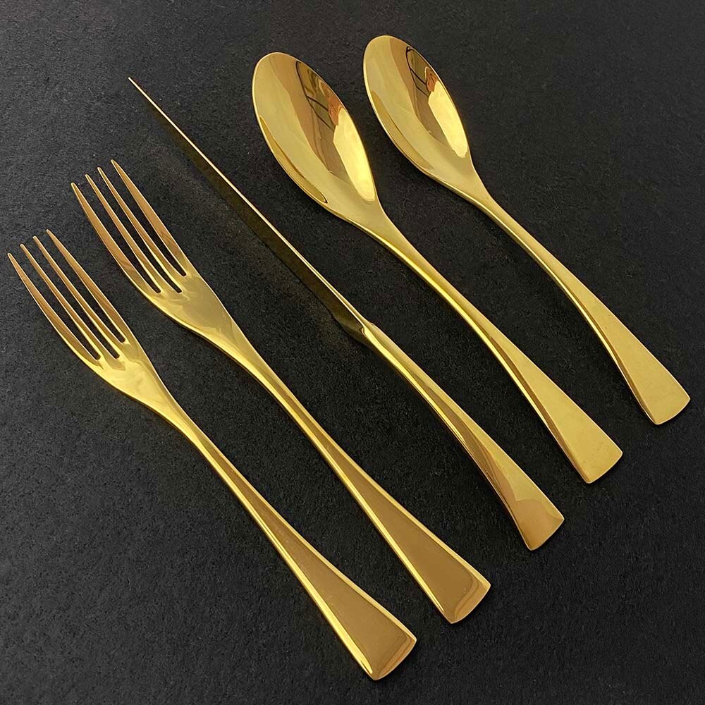 5/20Pcs Silver Dinnerware Set Mirror Cutlery Set Kitchen Silverware Flatware Set Steak Tableware For Party Spoon Fork Knife: 5Pcs / Gold