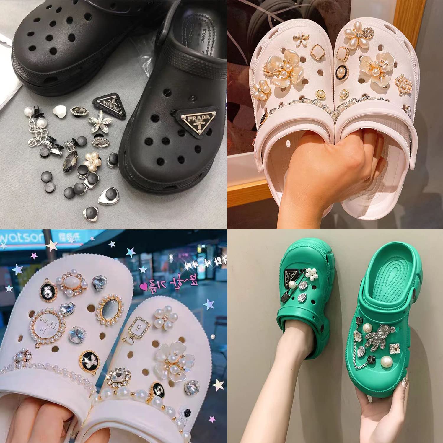 Lote de 50-100 unidades de botones de plástico con hebilla negra para zapatos planos y pulseras, dijes, manualidades, costura, accesorios de verano para niños