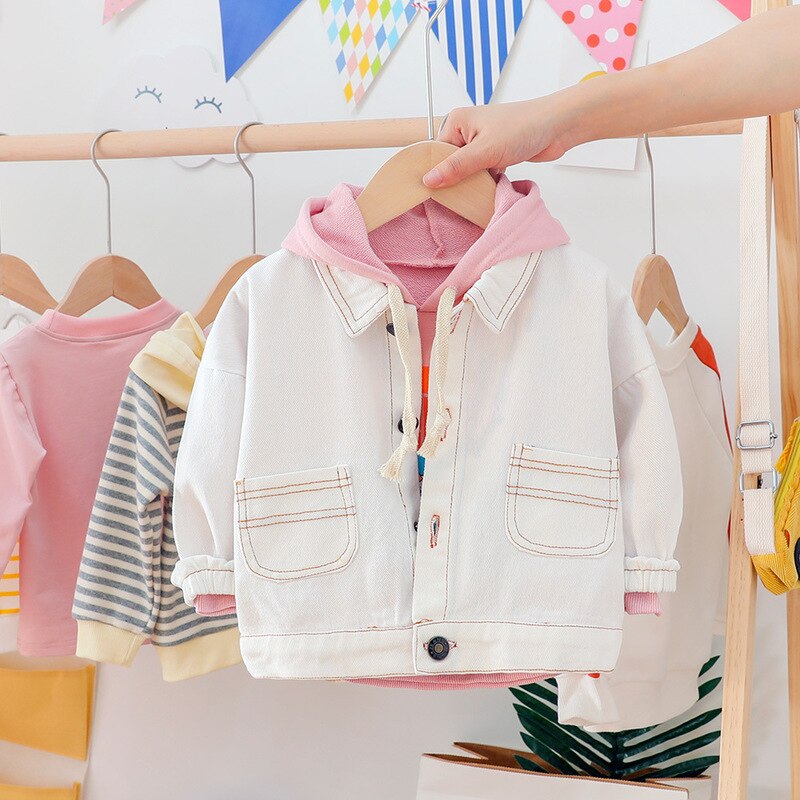 Primavera Del bambino Del Ragazzo Del Fumetto leone Giubbotti jeans Del bambino Bianco Blu Manica Lunga cowboy Capretti del Cappotto Della Tuta Sportiva di Cotone Neonato casuale Cappotti