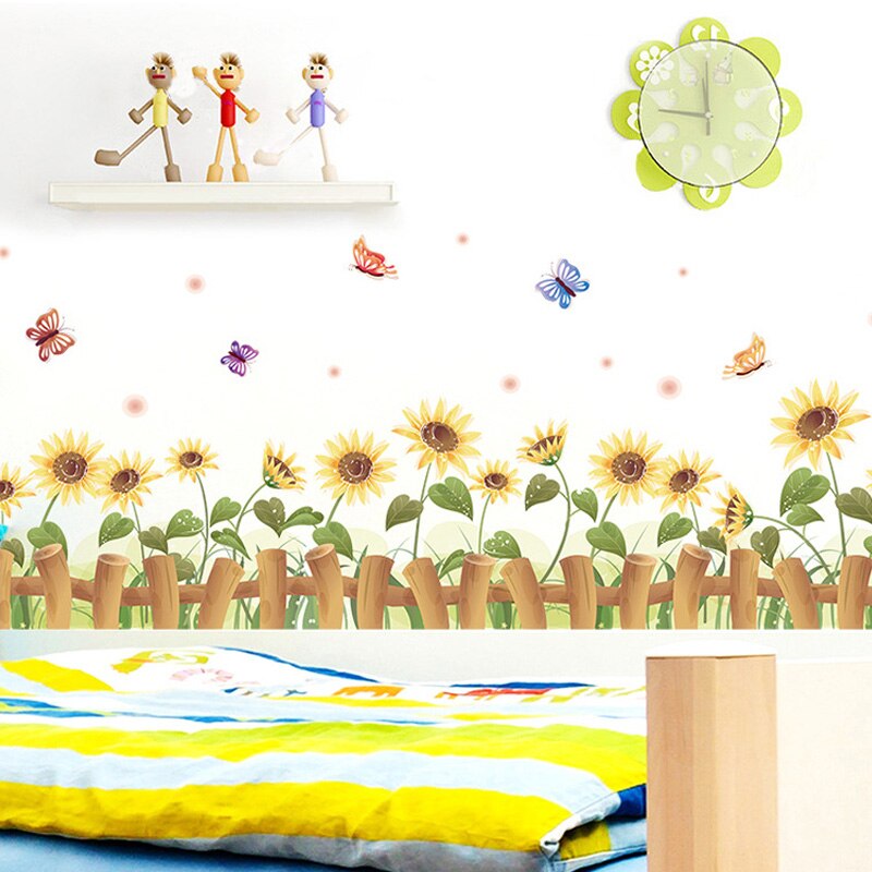 Sunflowers Wall Decals for Living Room Decoration Skirting Line Wallpaper Mural Waterproof Removable PVC Wall Stickers Flowers