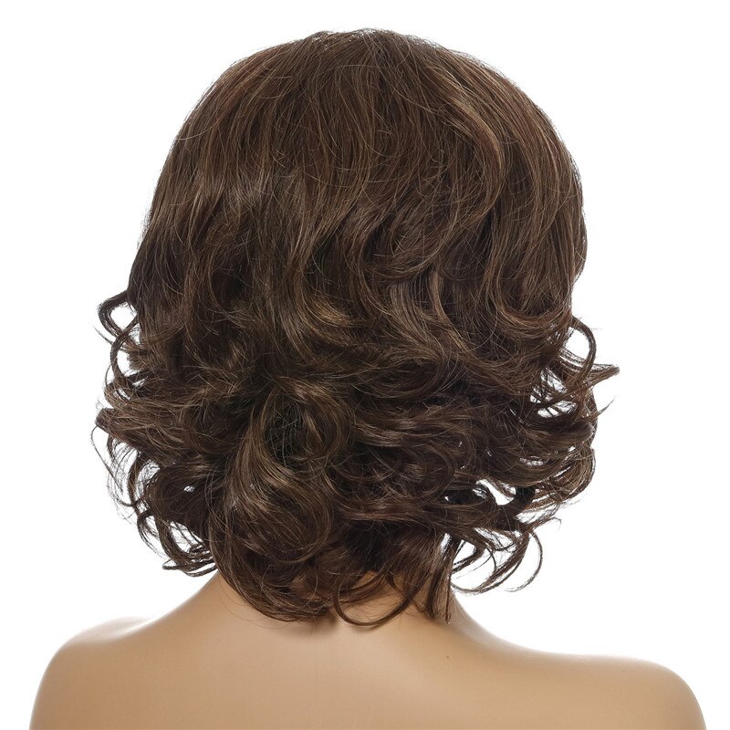 Ladies Short Brown Wavy Wig With Side Part Bangs Syhthetic Wig Nature Looking Daily Party Use For Women