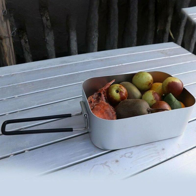 Aluminium rektangulær madkasse foldbart håndtag metal bento mad picnic container til udendørs rejse camping picnic