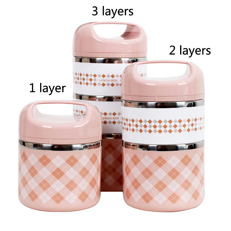 Bärbar termisk matlåda i rostfritt stål för matlåda på kontoret läckagesäker termos matlåda matlåda: Rosa lunchlåda / 2 lager -960ml
