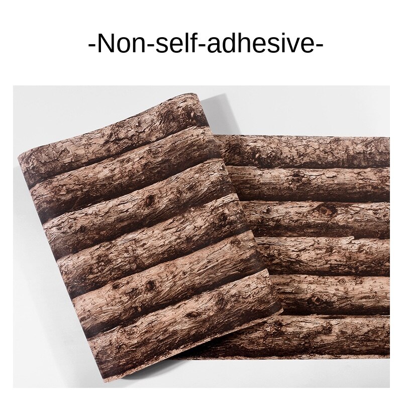 Imitation Wood-Grain Wall Paper 3D Retro Nostalgic Solid Wood Log Color Simulated Bark Wood Board Pattern Chinese Restaurant: Screen Frosted