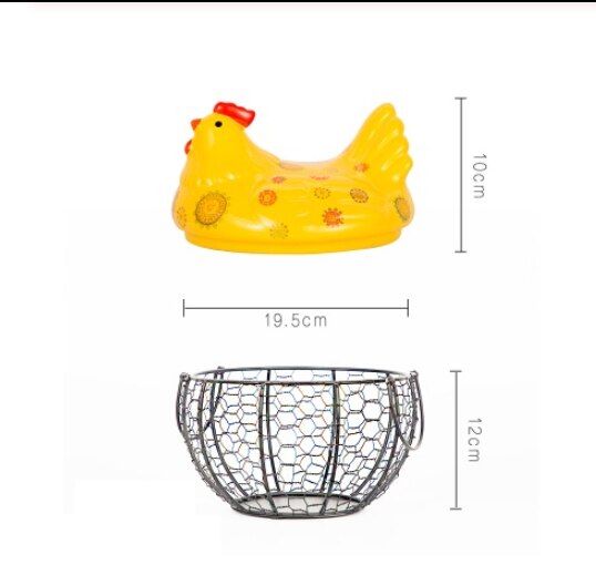 Æg frugt metal opbevaring kurv keramik med låg stor kapacitet mesh brød kurv høne ornament organizer køkken kurv: 6