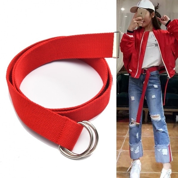 SUOSDEY 2-pack Heren linnen riem met dubbele D-ring, duurzame en verstelbare casual webriem met metalen gesp voor jeans, M (Hosen 81.28/93.98 cm