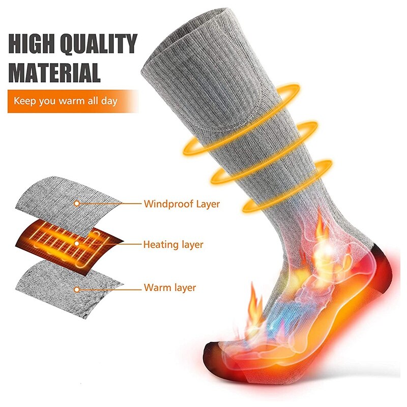 Oplaadbare Elektrische Sokken Met Grote Capaciteit Batterij Met 3 Warmte Instelling Voor Wandelen Vissen Camping Skiën