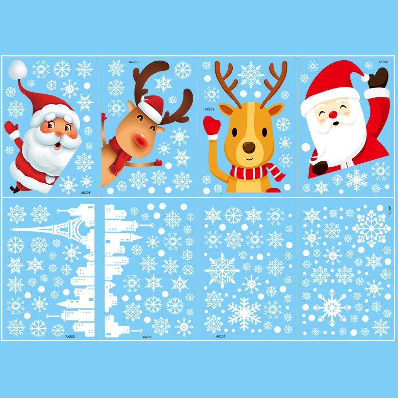 Pegatina de vidrio de nieve de Navidad, ventana, escaparate, decoración de habitación estática, pegatina de pared autoadhesiva: 01 8PCS