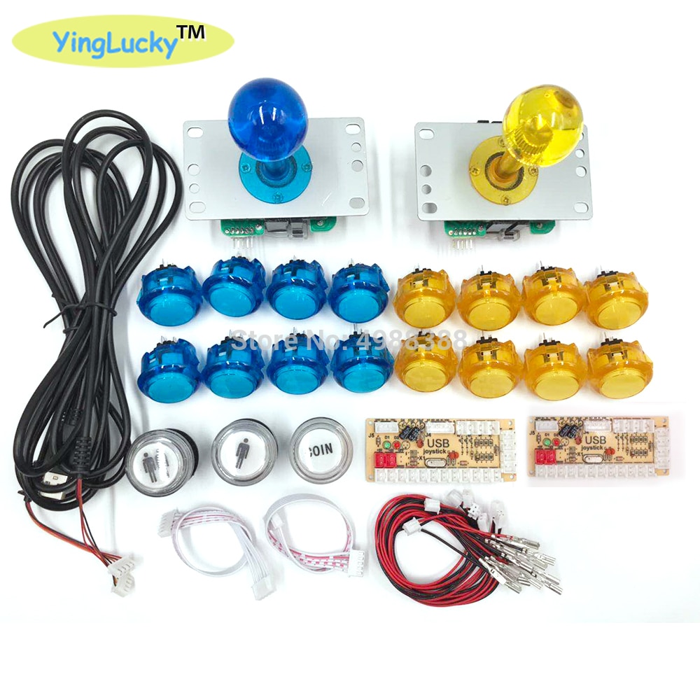 Sanwa Joystick DIY Kit de cero retraso Arcade DIY Kit USB codificador PC Arcade Joystick Sanwa + Sanwa botones para arcade Mame: blue-yellow