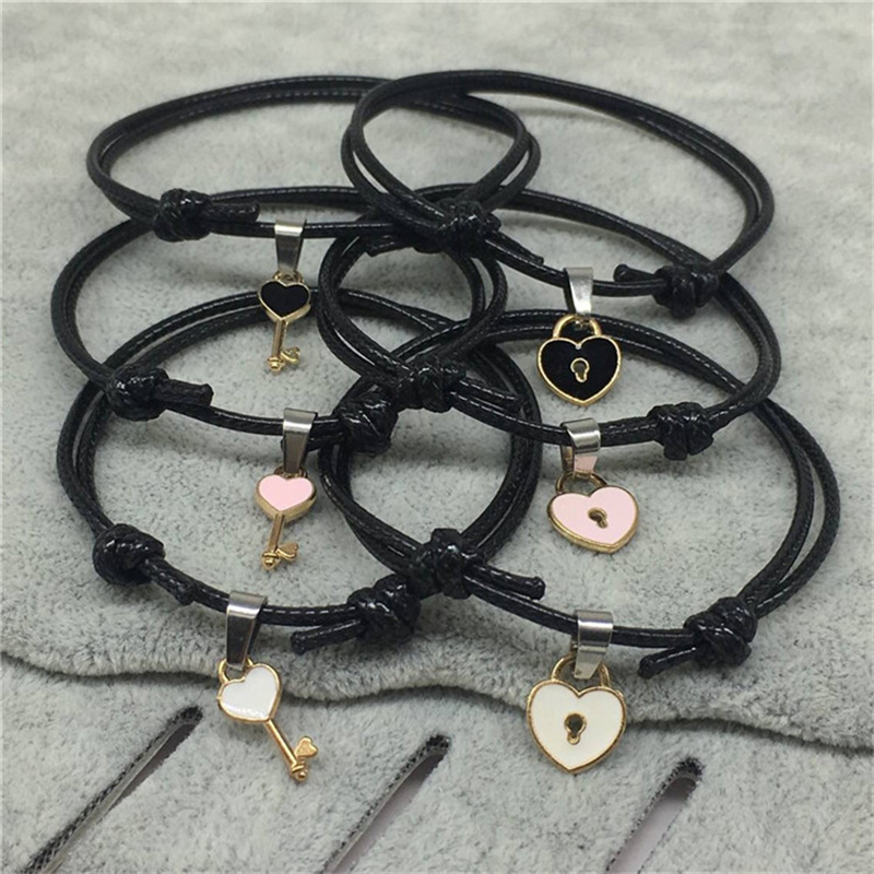 2 unids/set pulsera minimalista para parejas, llave esmaltada, pulsera con cierre de amor, pulsera de cuerda de cera ajustable, accesorio Unisex para hombres y