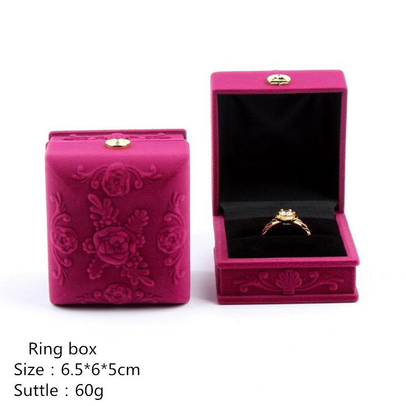 Joyero de terciopelo rosa en relieve para anillos, pendientes, collar, conjunto de joyas de exhibición, Cajas de para joyas, caja de baratijas: Ring Box