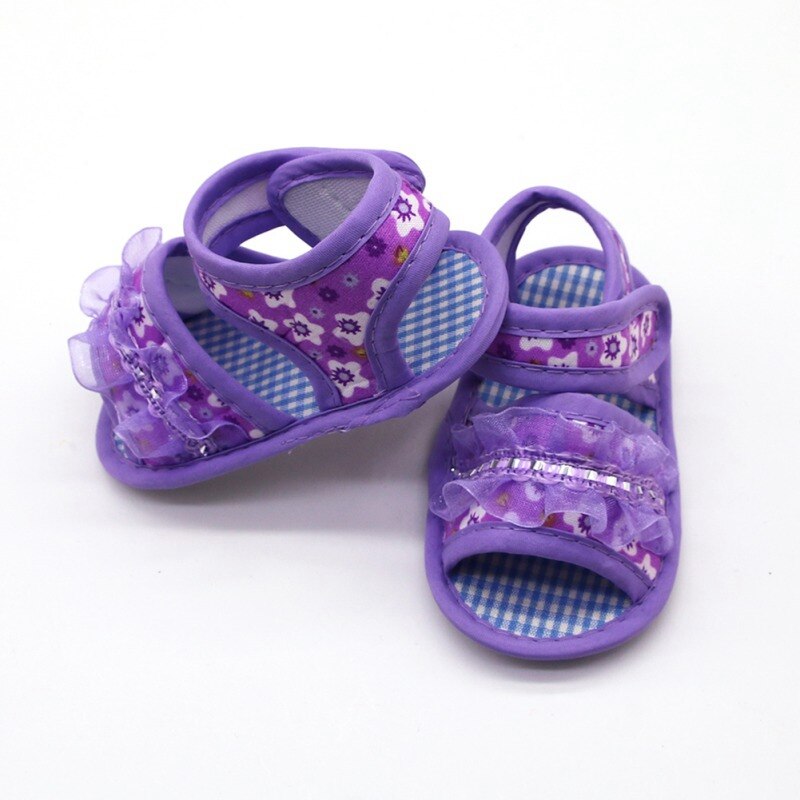 Bébé fille sandales respirant motif à fleurs anti-dérapant chaussures avec dentelle espadrilles décontractées enfant en bas âge chaussures à semelles souples 0-18M