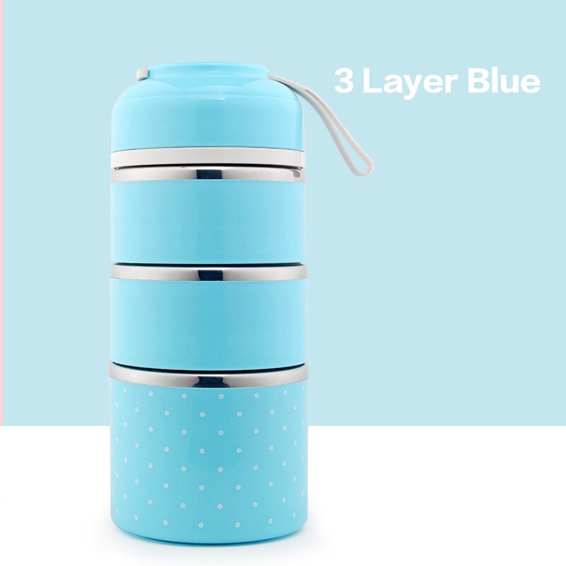Leuke Japanse Lunchbox Voor Kids Portable Outdoor Rvs Bento Box Lekvrije Voedsel Container Keuken Voedsel Doos: blue 3 Layer / Without Bag