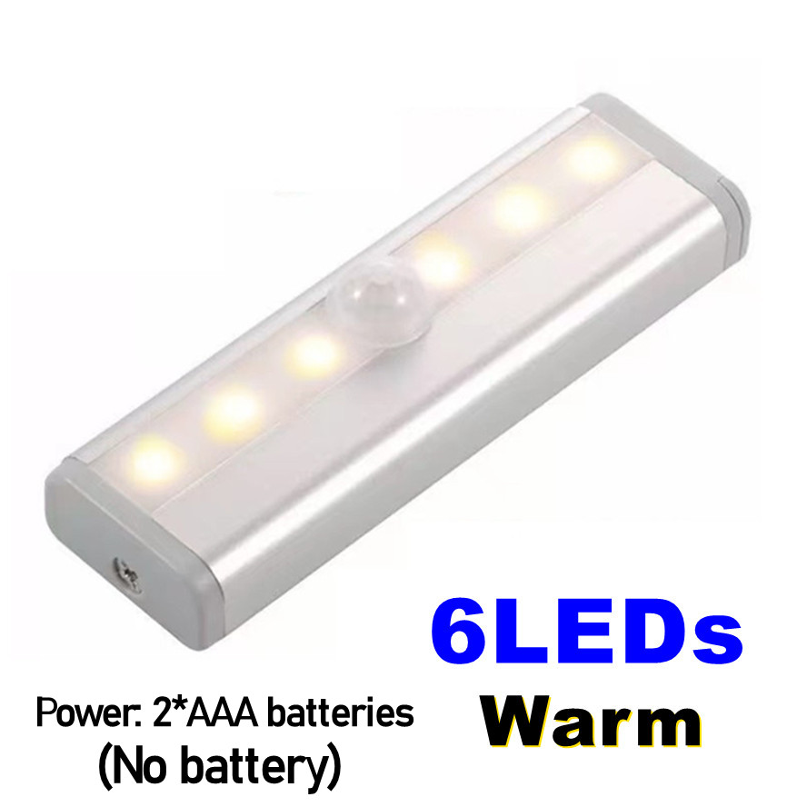 Luz LED con Sensor de movimiento PIR para armario, luces de armario con Sensor automático, lámpara de luz nocturna para cajón, lámpara de interior, 6/10 LED: Luz cálida
