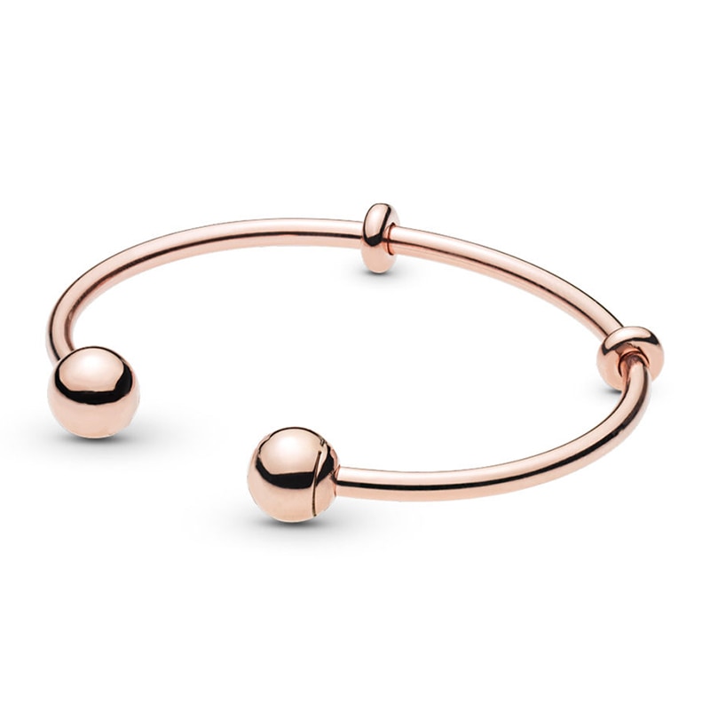 100% 925 Sterling Zilver Momenten Rose Gold Open Bangle Logo Caps Armband Charm Bead Voor Vrouwen Mode Diy Sieraden