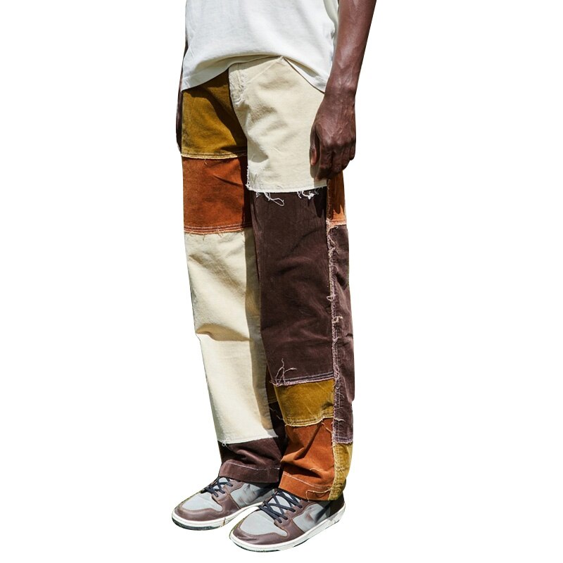 Pantalones vaqueros de pierna recta para hombre, estilo otoño y primavera, deshilachados, con retazos de colores, corte holgado,: B Yellow / M