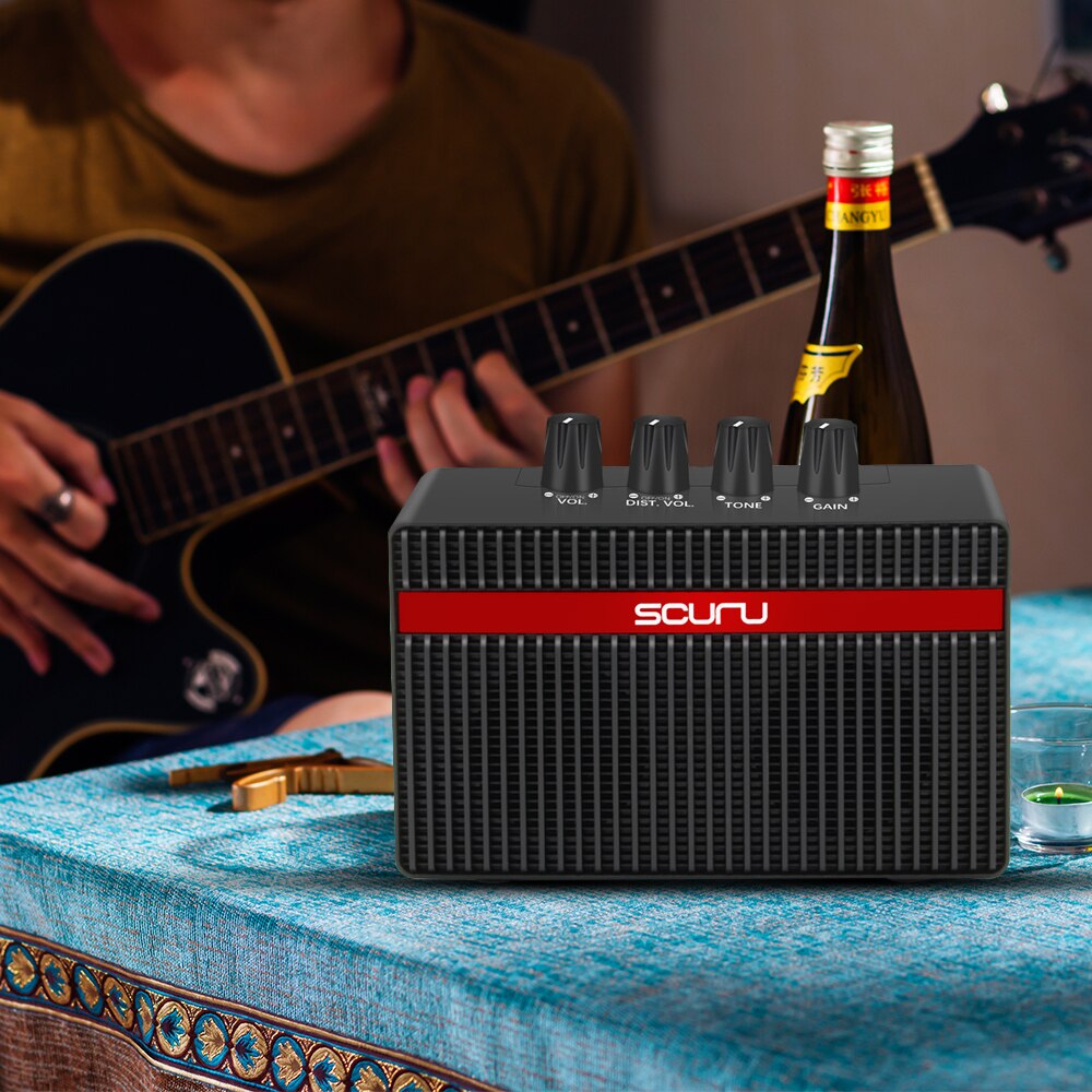 Gitarforsterker 3w mini elektrisk forsterker høyttaler for akustisk elektrisk gitar med volum, forvrengning