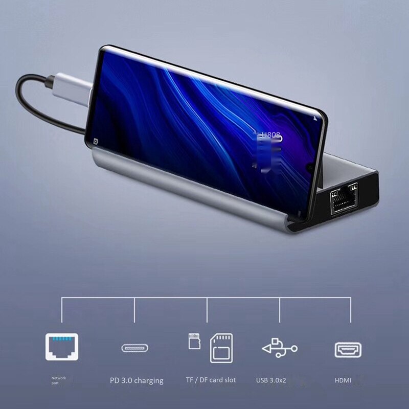 Docking Station 7-In-1 Multi-Function Docking Station TYPE C to Ethernet Gigabit + HDMI HD Converter