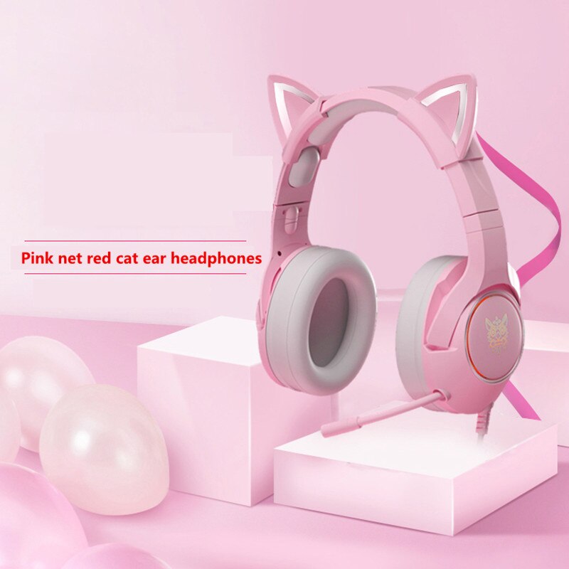Neue K9 Rosa Verdrahtete Spiel Katze Ohr Headset mit Mikrofon HiFi 7,1 Kanal Spielen Musik Headset für Computer Notizbuch