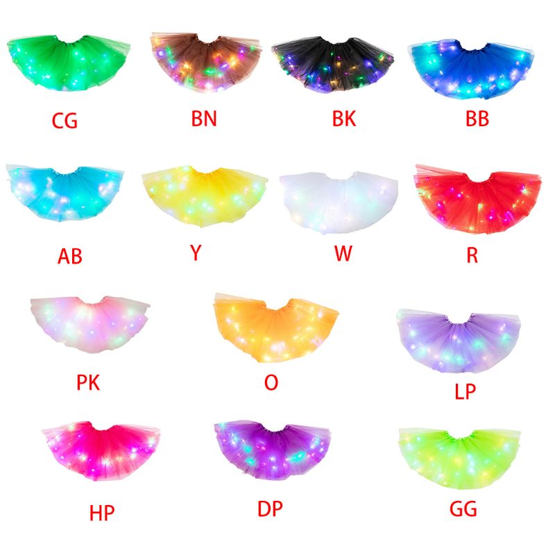 B2EB donne ragazze Neon colorato LED balletto danza Tutu gonna a pieghe a strati Tulle illumina luminoso abito corto Costume da festa