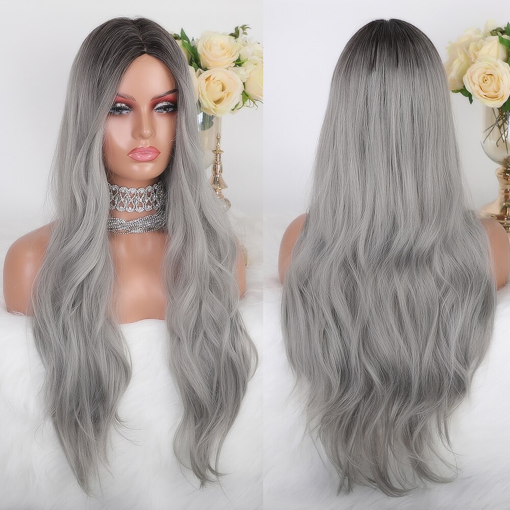 JONRENAU Long Synthetic Natural Wavy Dark Brown Hair Wig with highlight for White /Black women Daily Wear Wigs: LC343