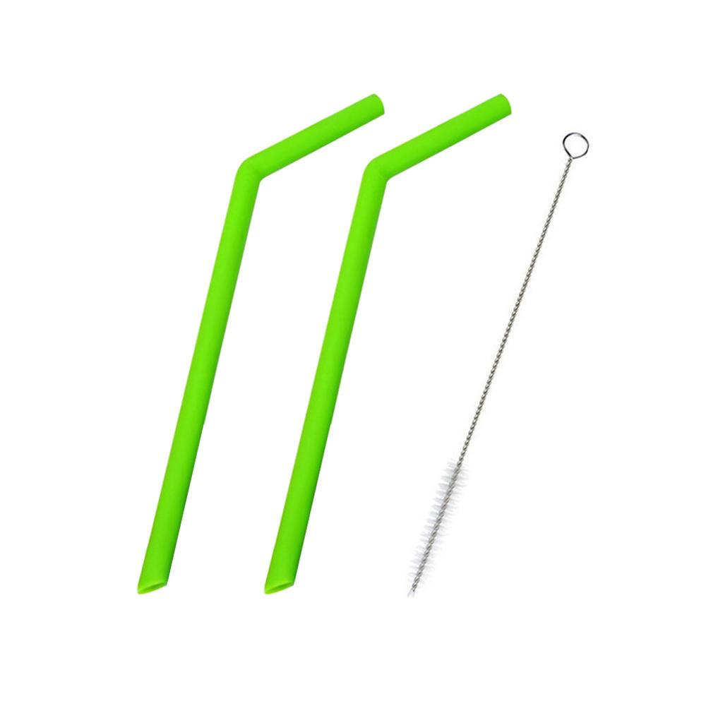 2Pcs/set Reusable Silicone Straws Food Grade Silicone Straws Drinking With Cleaning Brush Party Straws BPA Free