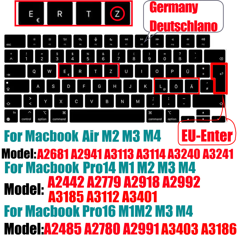 Kompatible Tastaturabdeckung für MacBook Luft 13,6 M2 M3 A3113 A2681 A3114 MacBook Profi 14 16 M1 A2442 A2485 A2779 A2780 mit berühren-Ich würde: Silber