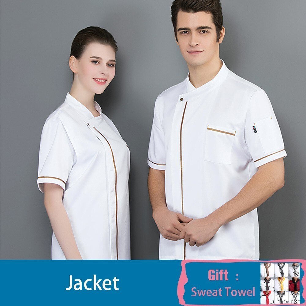 Phnom Penh Chef Uniform Short Sleeve Cook Jacket Summer Restaurant Hotel Cafe Hair Salon Work Shirt Unisex Estampar El Nombre: White / XL