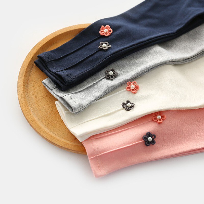 Autumn Girls Small Flower Embroidered Leggings Children Leggings Pants Baby Kids Clothing