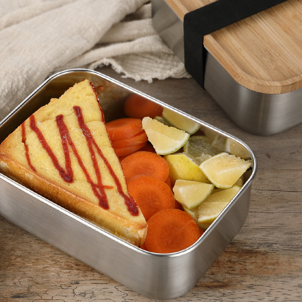 800Ml Rvs Lunchbox Met Bamboe Deksel Bento Sushing Snacks Container Gerechten Lunchbox