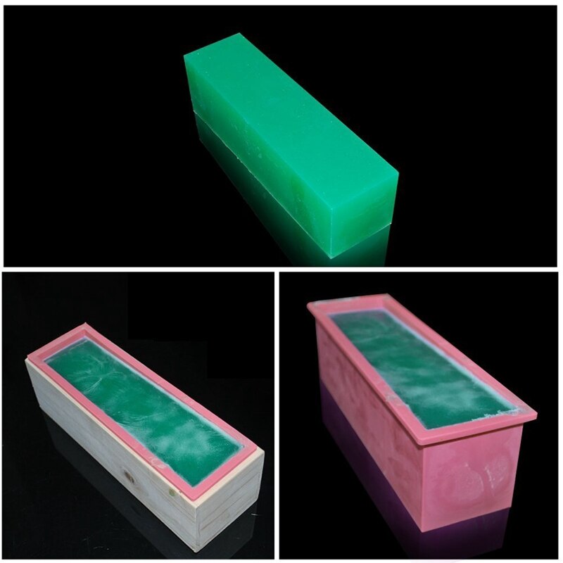 3 stk rektangel sæbeform sæt diy toast skimmel silikone lyserød kasse + trækasse bageværktøj  (1.2kg sæbe volumen)