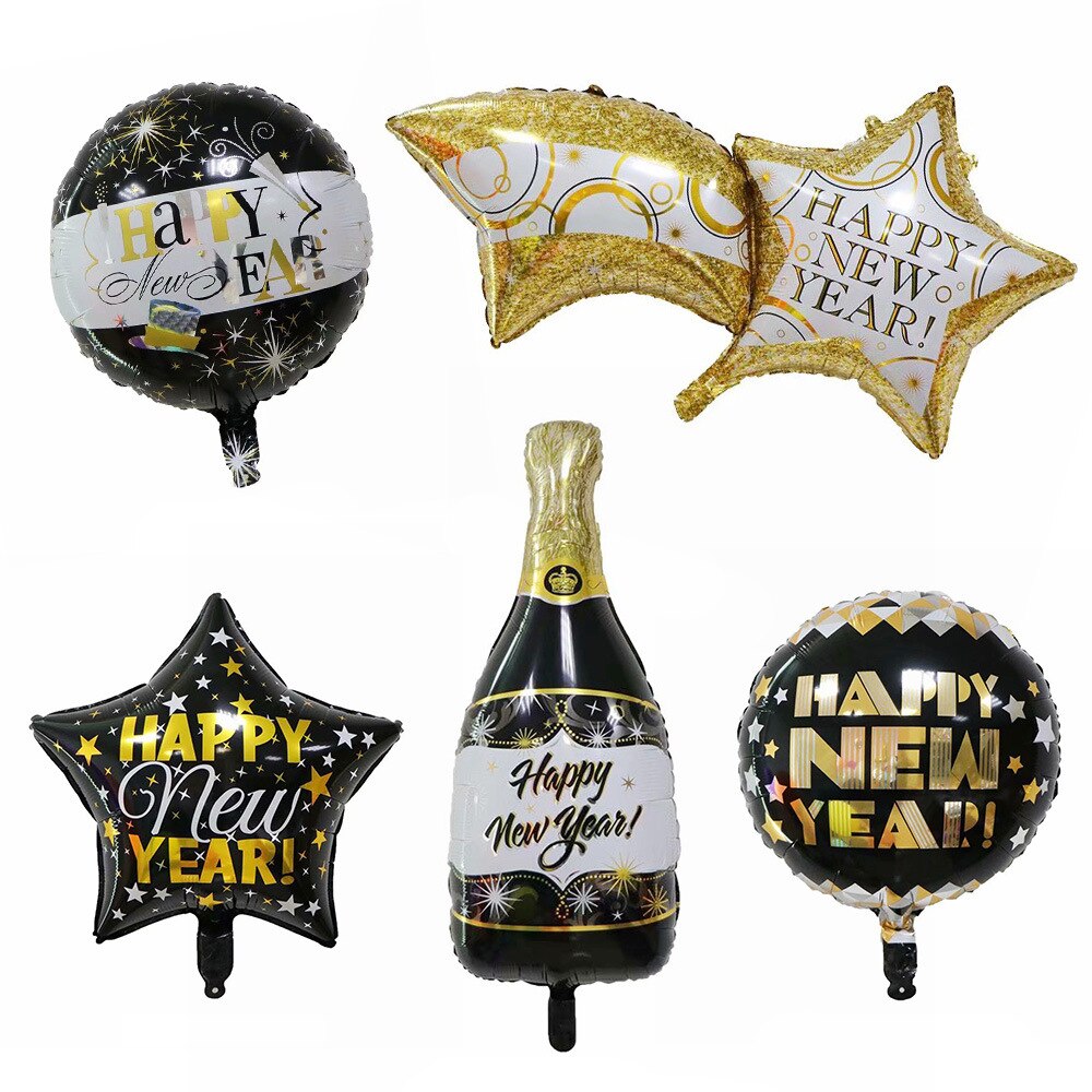 5 stuks Gelukkig nieuwjaar Party Decoratie Gouden Kroon Champagne Glazen Whiskey Fles Folie Ballon cartoon hoed: Default Title