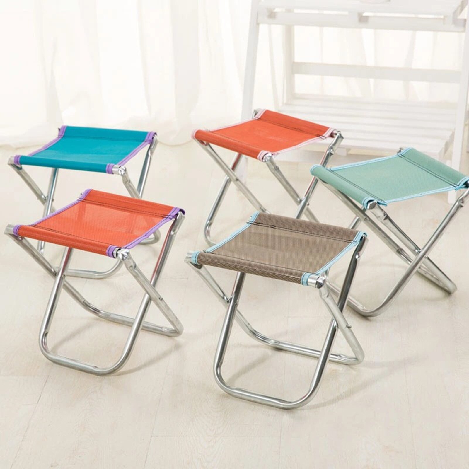 Thick Stainless Steel Folding Stool Foldable Portable Non-toxic Breathable Fishing Mesh Chair Backrest Stool Random Color