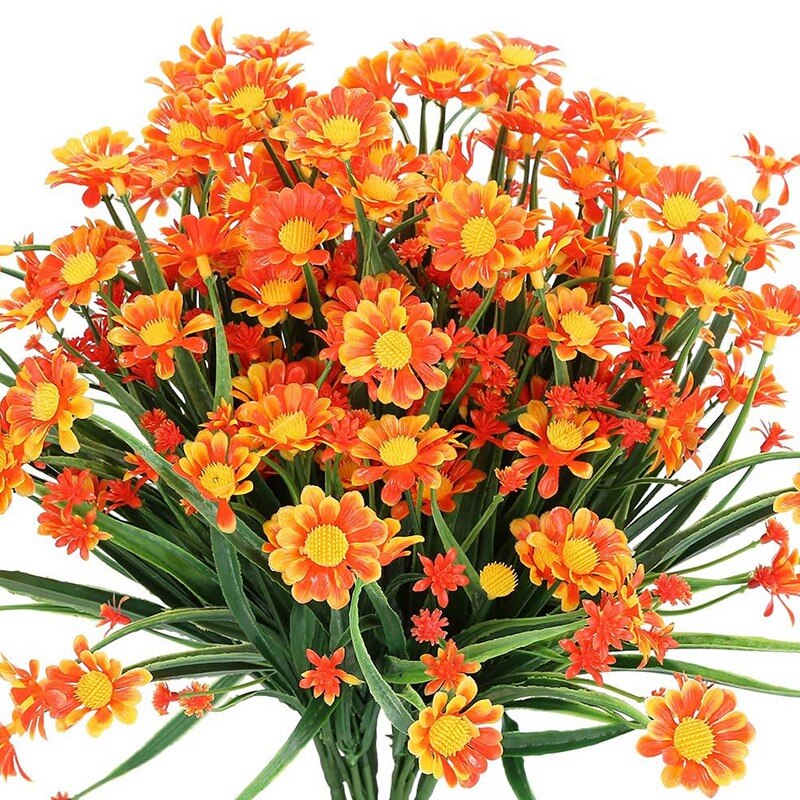 6 Bunches of Outdoor Artificial Daisy Flowers for Outdoor Greening Garden Porch Farm Decoration (Orange Red): Default Title