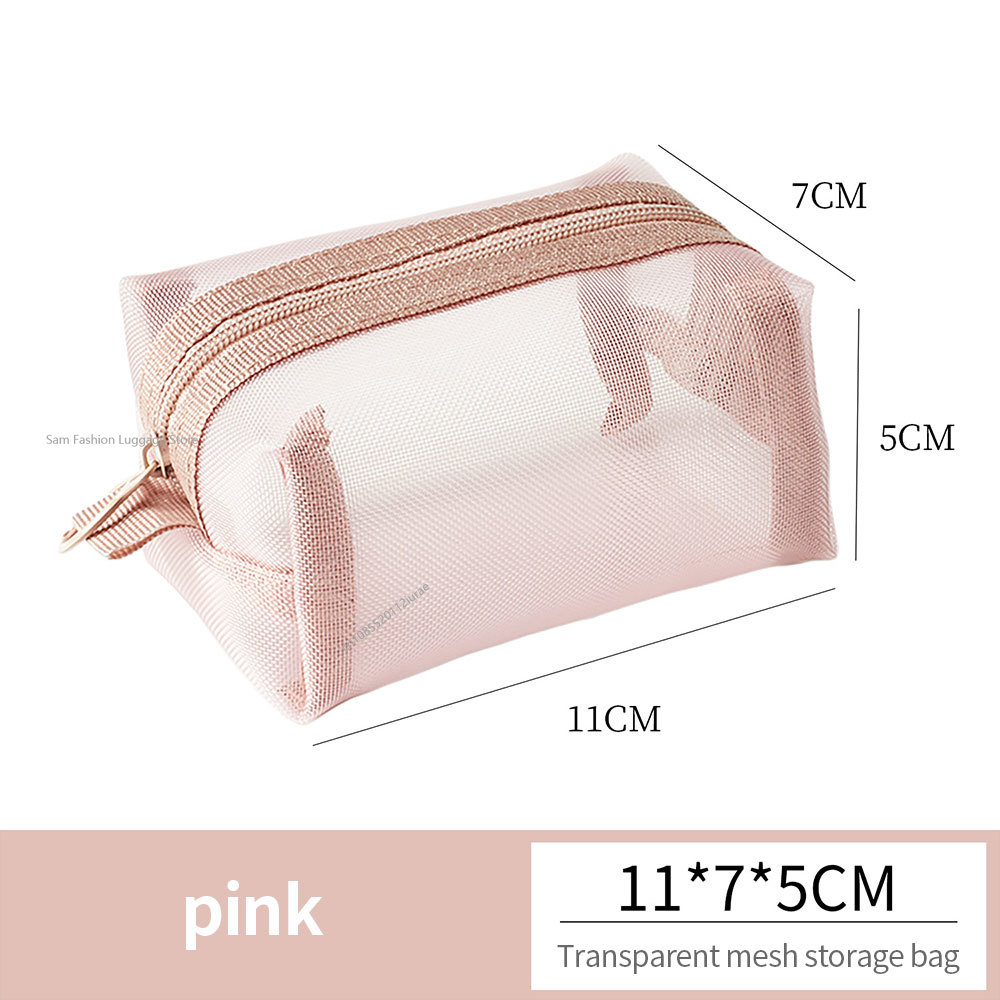 Multipurpose Breathable Square Mesh Storage Pouch Lightweight Mini Wash Bag Mini Zipper Coin Purse Large Capacity Coin Purse: Pink