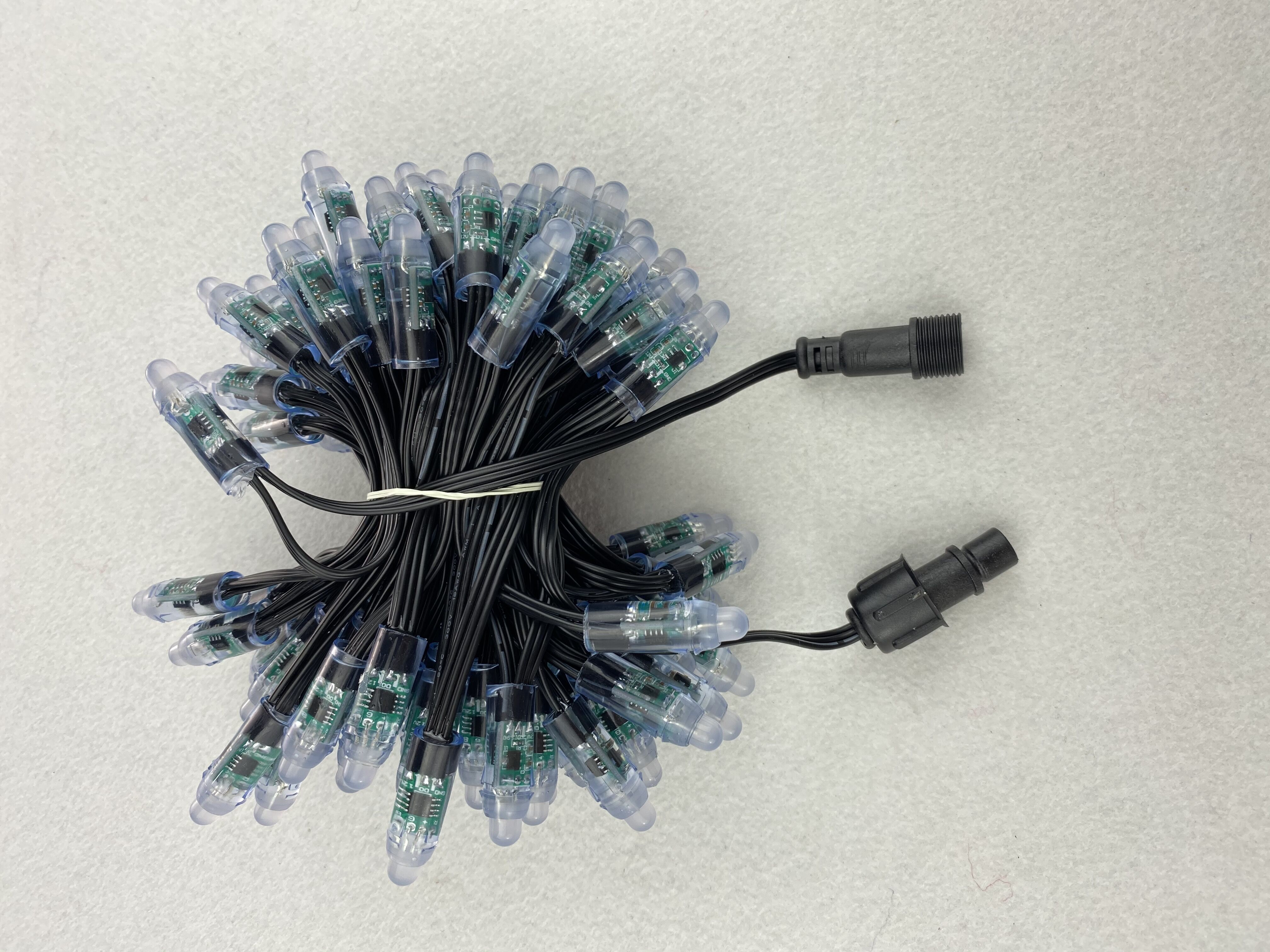 100pcs/set bullet regulated DC12V addressable 12mm WS2811 RGB led smart pixel node;BLACK 18AWG wire,IP68;0.2m xConnect pigtail